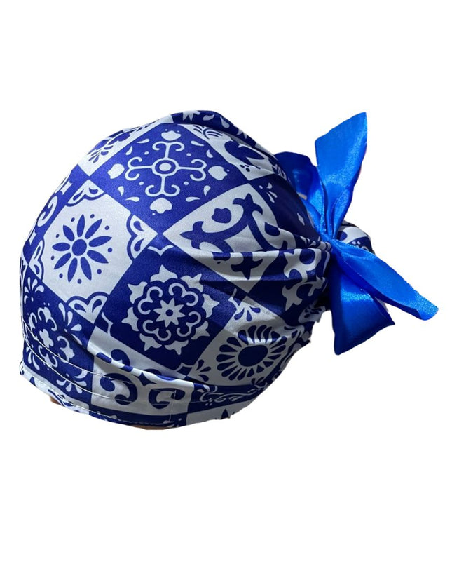 Gorro Medico Quirúrgico - Tipo Bordado Mexicano - Listón - Azul 2