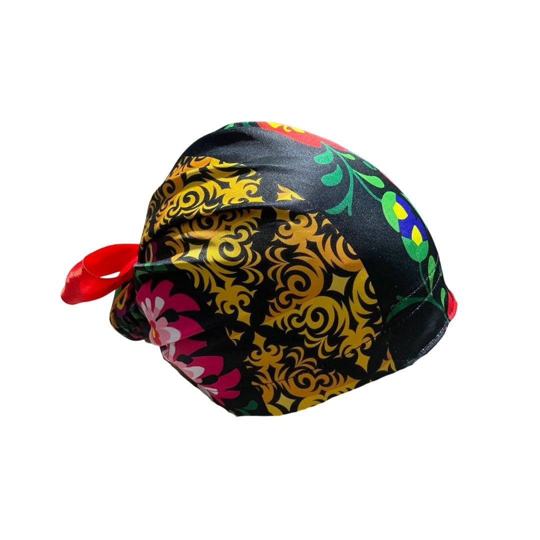 Gorro Quirúrgico - Tipo Bordado Mexicano - Listón - Negro 2