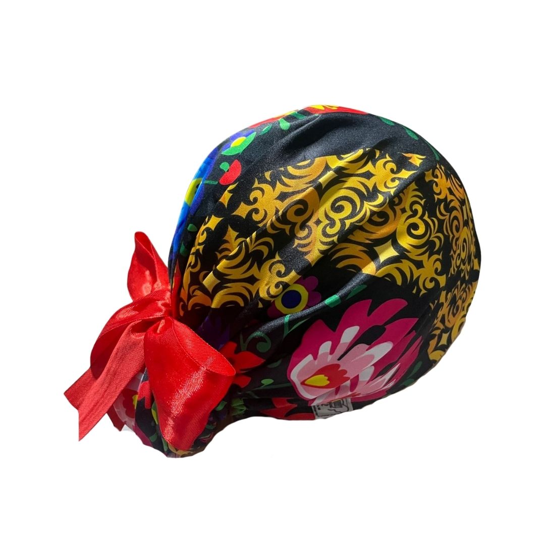 Gorro Quirúrgico - Tipo Bordado Mexicano - Listón - Negro 2