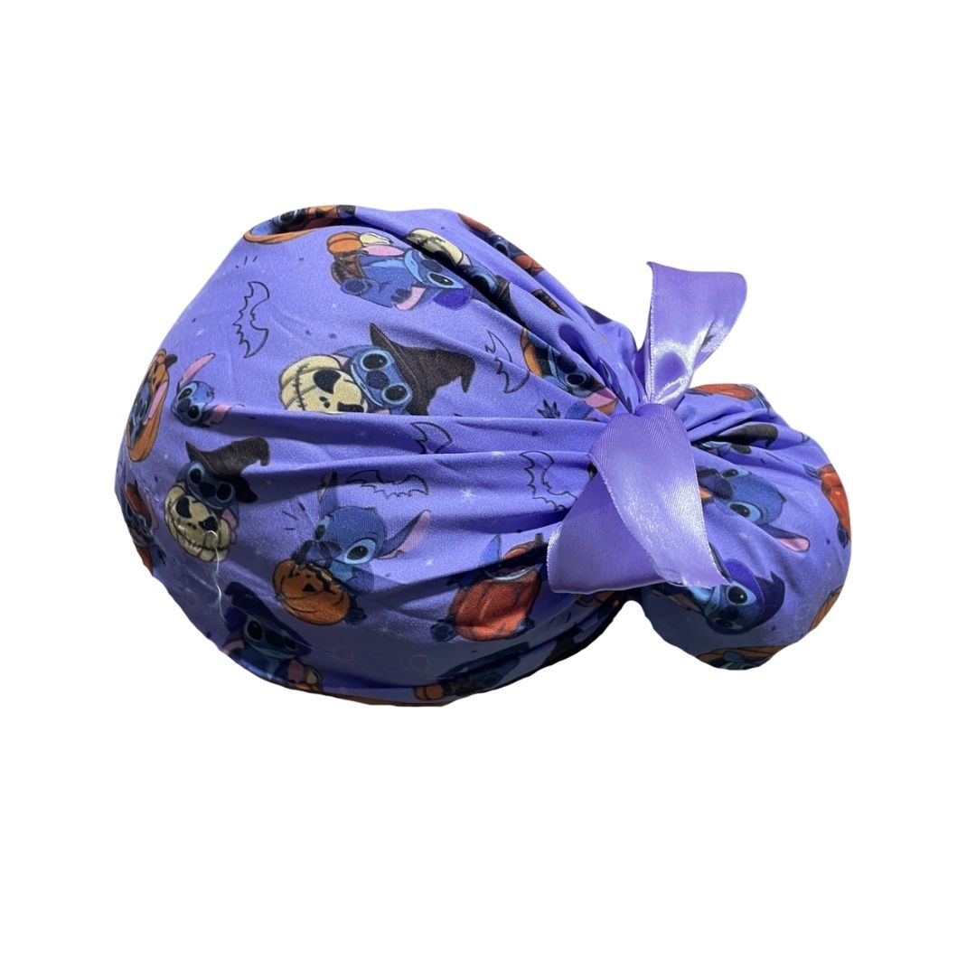 Gorro Medico Quirúrgico - Día De Muertos - Halloween - Stitch Lila - Listón