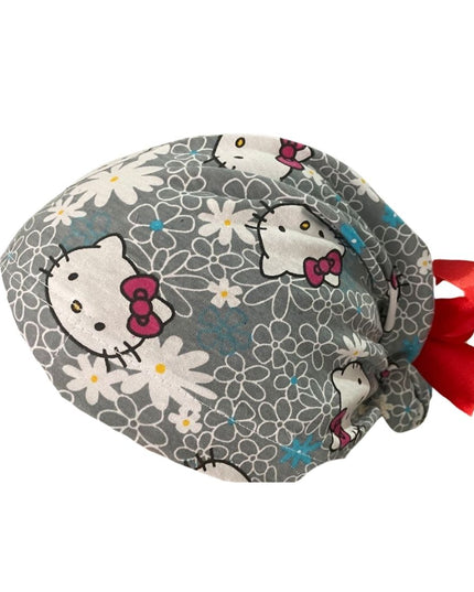 Gorro Quirúrgico - Hello Kitty - Rosa - Listón - Gris