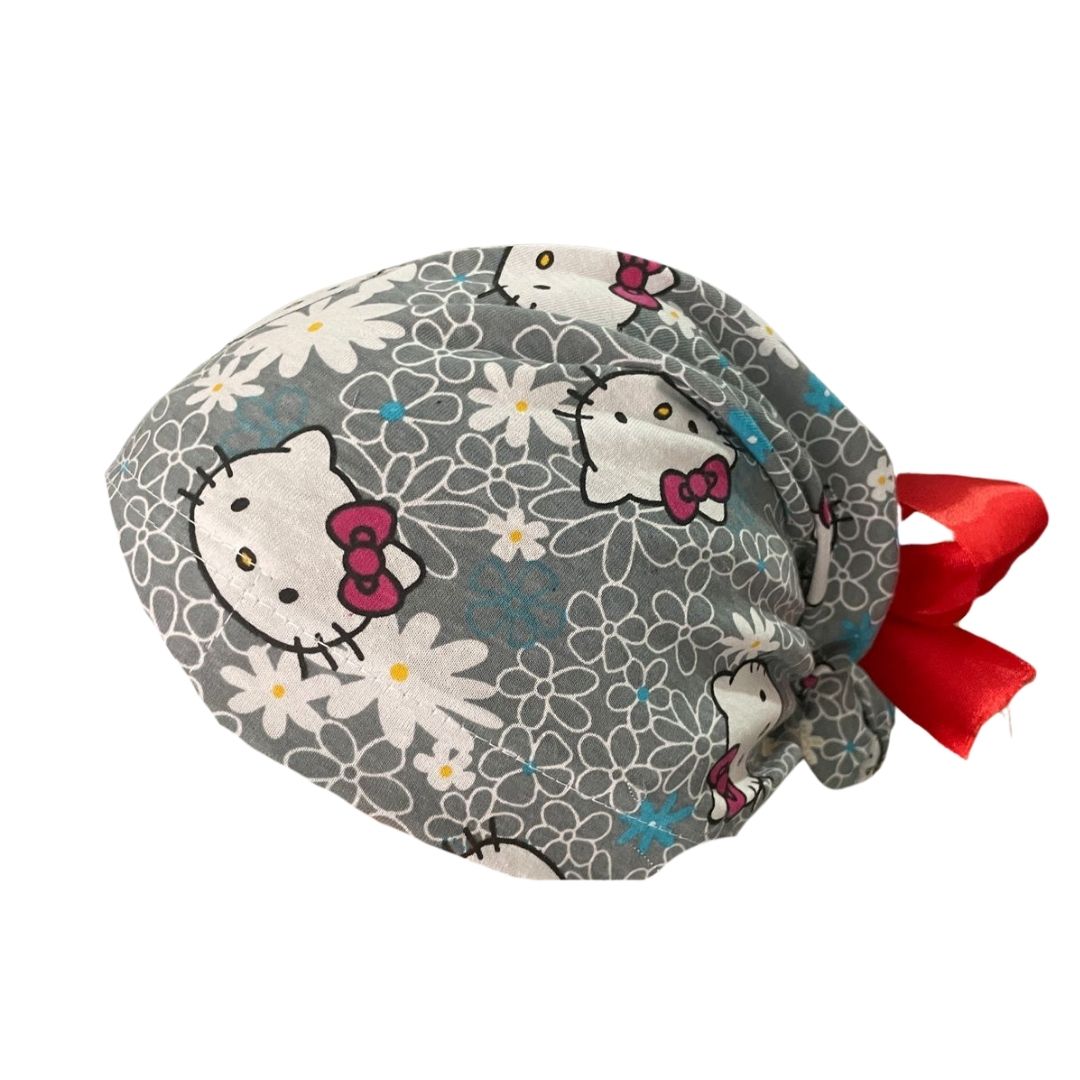 Gorro Quirúrgico - Hello Kitty - Rosa - Listón - Gris