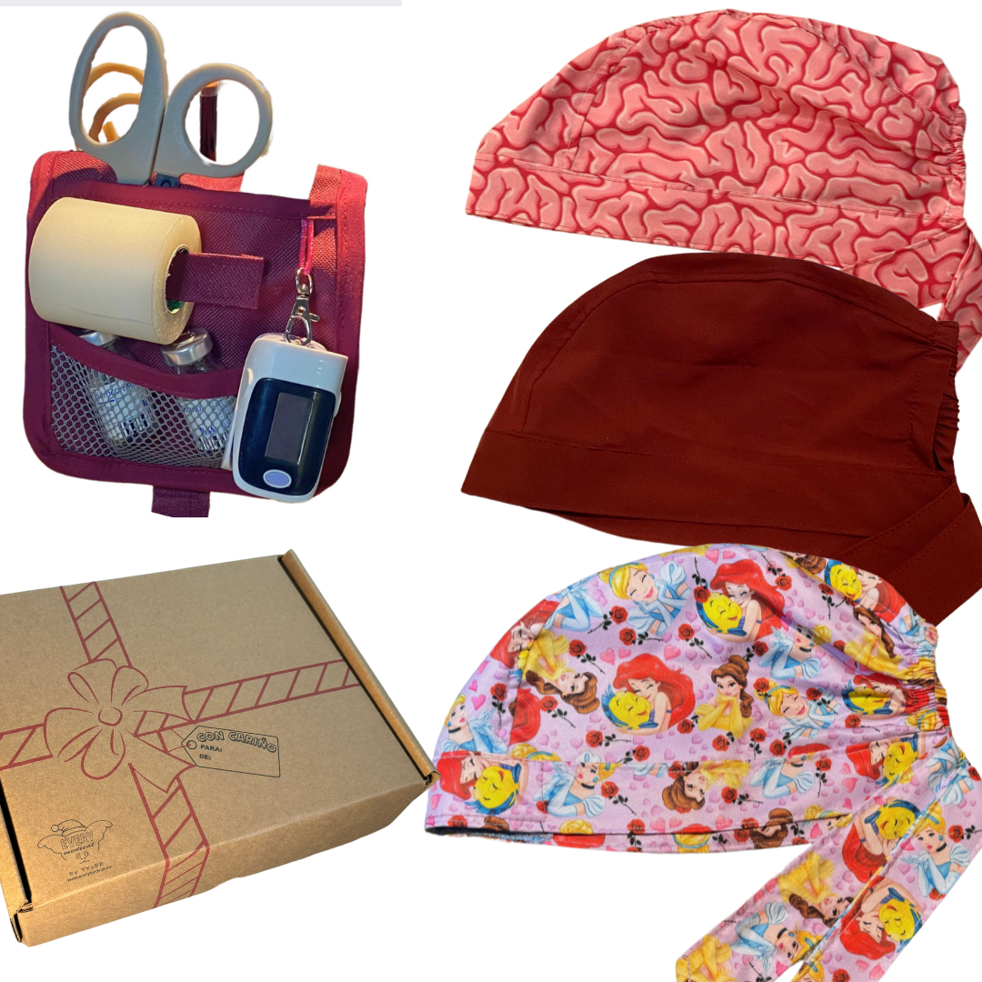 caja misteriosa  1 salva bolsiilos y 3 Gorros Quirúrgico al azar Enfermeria de regalo