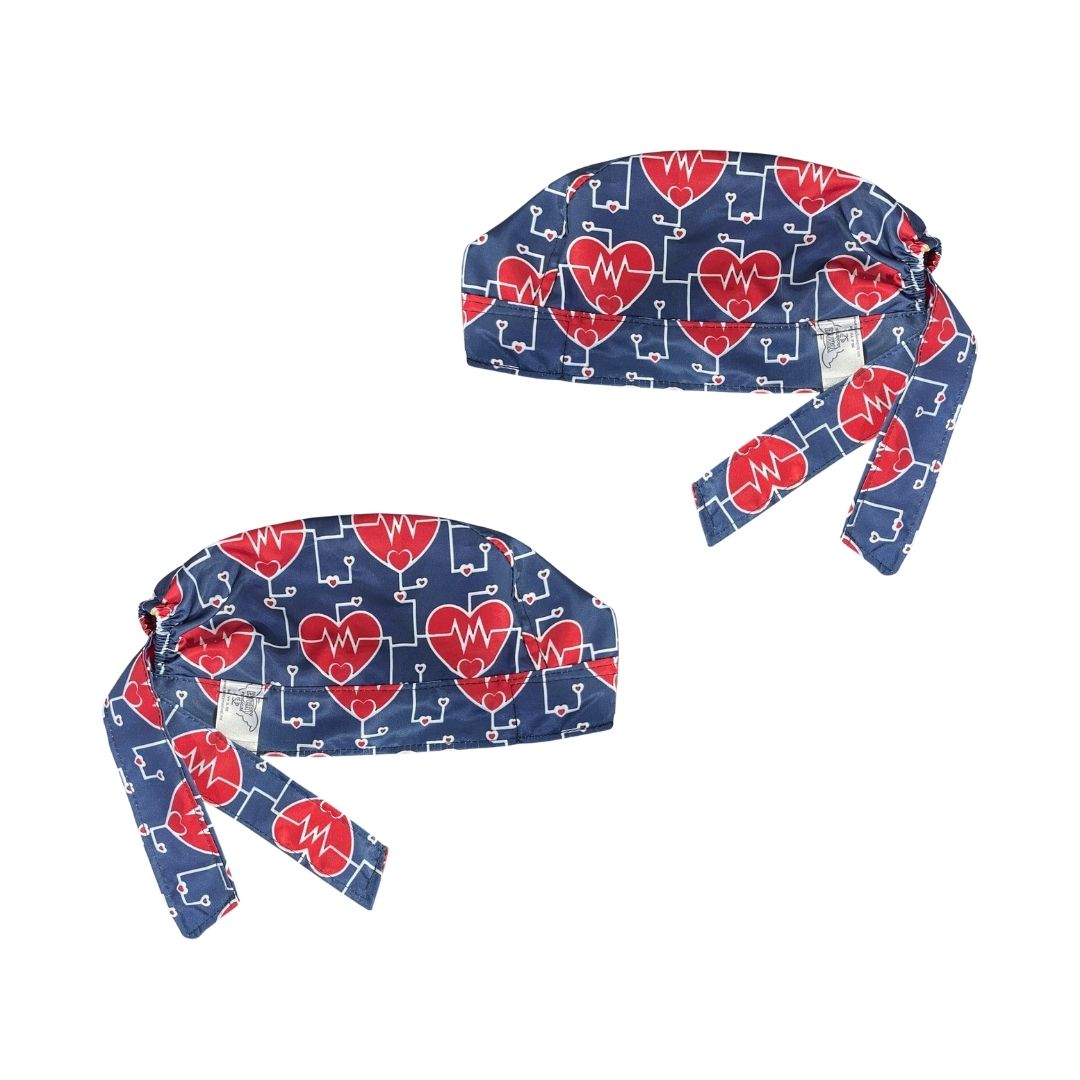 Gorro Medico Quirúrgico - Corazón - Electrocardiograma - Azul
