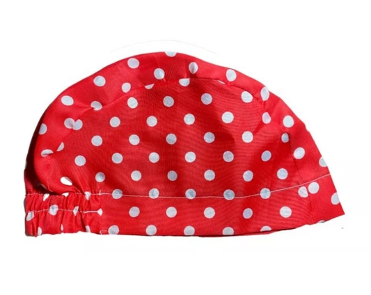 Gorro Quirúrgico Estampado Rojo Con Puntos Blancos