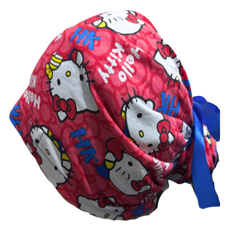 Gorro Quirúrgico Hello Kitty Rosa Listones - Antisudor Rojo