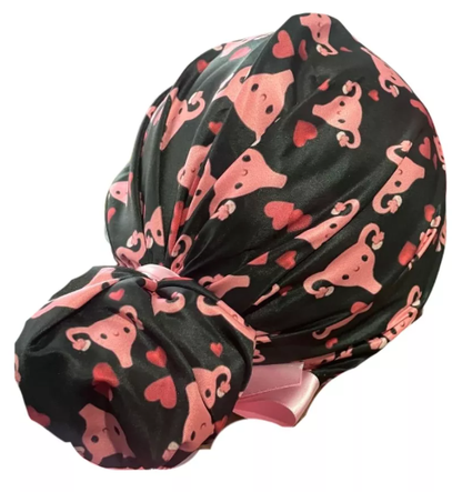 Gorro Medico Quirúrgico - Utero Ginecología - Listones - Negro