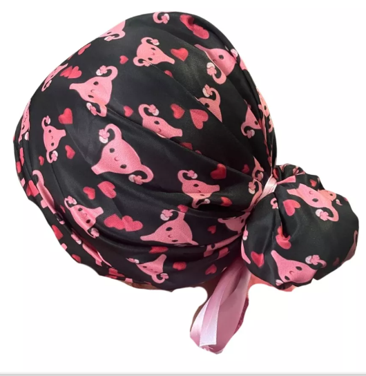 Gorro Medico Quirúrgico - Utero Ginecología - Listones - Negro