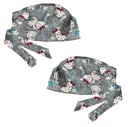 Gorro Quirúrgico - Hello Kitty - Gris Flores