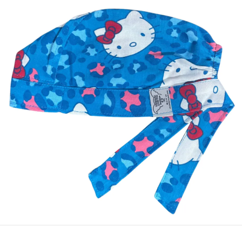 Gorro Medico Quirúrgico - Hello Kitty - Azul Claro - Cordones