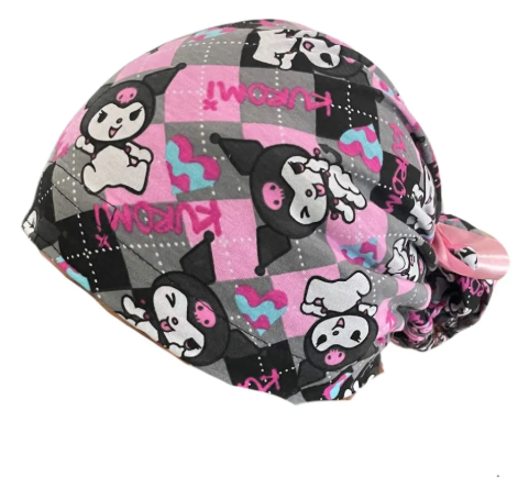 Gorro Medico Quirúrgico - Hello Kitty - Kuromi Y My Melody - Listón - Rosa2