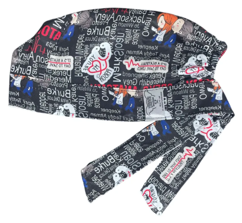 Gorro Medico Quirúrgico - Estampado - Gray´s Anatomy - Negro 2