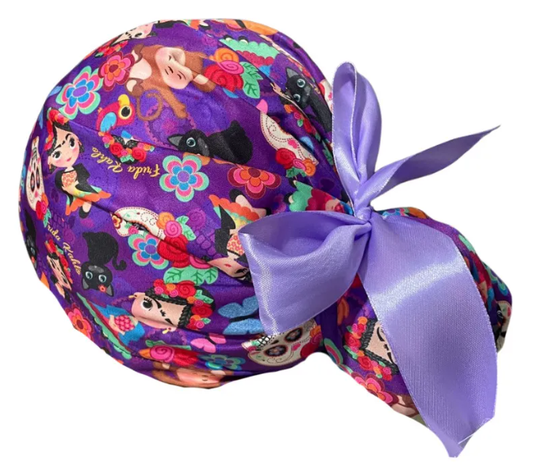 Gorro Medico Quirúrgico - Frida Kahlo - Listón - Lila