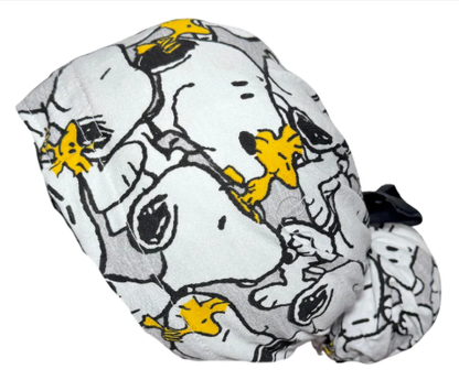 Gorro Medico Quirúrgico - Charly Brown - Snoopy - Listones - Gris - Blanco