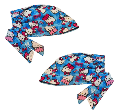 Gorro Quirúrgico - Hello Kitty - Cubos - Celeste