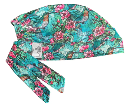 Gorro Medico Quirúrgico - Colibrí - Pintura Vitral - Azul Petróleo