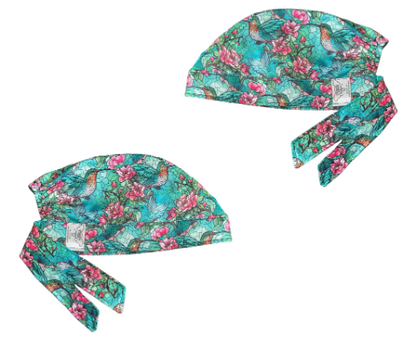 Gorro Medico Quirúrgico - Colibrí - Pintura Vitral - Azul Petróleo