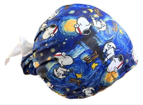 Gorro Medico Quirúrgico - Noche Estrellada -S- Van Gogh - Listón - Azul