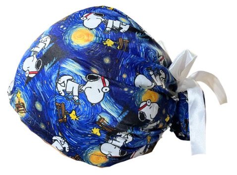 Gorro Medico Quirúrgico - Noche Estrellada -S- Van Gogh - Listón - Azul