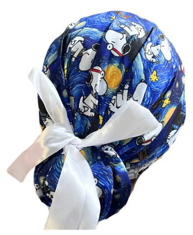 Gorro Medico Quirúrgico - Noche Estrellada -S- Van Gogh - Listón - Azul
