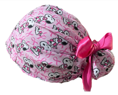 Gorro Quirúrgico - Snoopy - Lucha Contra El Cáncer De Mama - Listón - Rosa