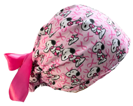 Gorro Quirúrgico - Snoopy - Lucha Contra El Cáncer De Mama - Listón - Rosa