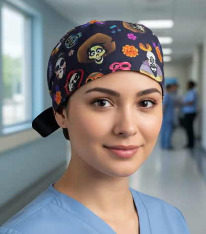 Gorro Medico Quirúrgico - Día De Muertos - Coco 2 - Listón - Negro