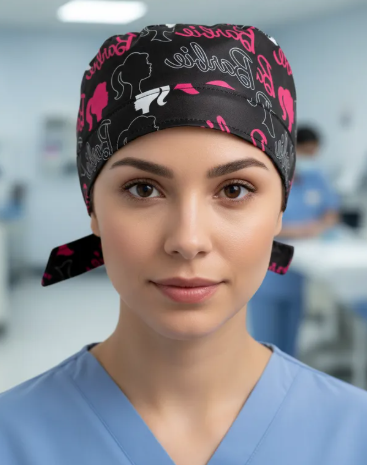 Gorro Medico Quirúrgico - Rosa / Barbie - La Pelicula - Negro