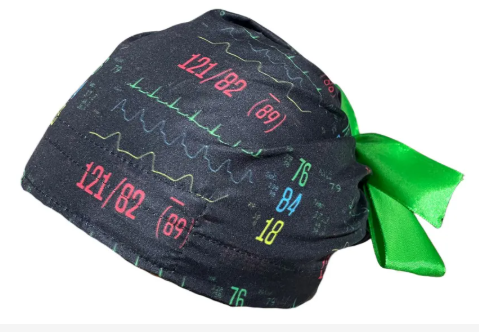 Gorro Medico Quirúrgico - Monitor Electrocardiograma - Listón - Negro