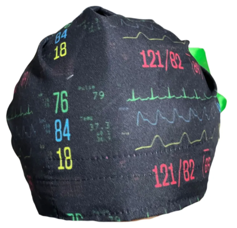 Gorro Medico Quirúrgico - Monitor Electrocardiograma - Listón - Negro