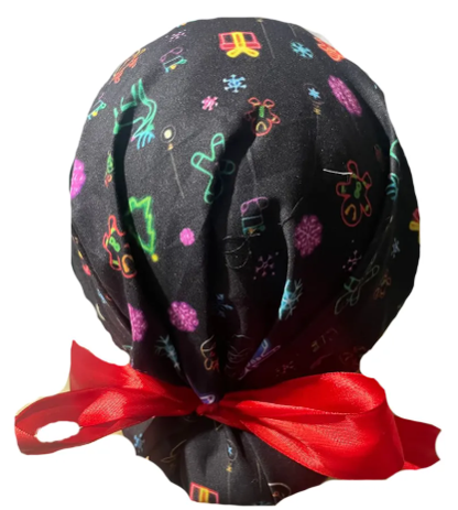 Gorro Medico Quirúrgico -  Huggie Sweater - Navidad - Negro  - Listón
