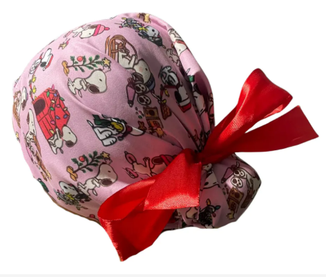 Gorro Medico Quirúrgico - Snoopy - Navidad - Rosa - Listón