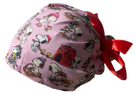 Gorro Medico Quirúrgico - Snoopy - Navidad - Rosa - Listón