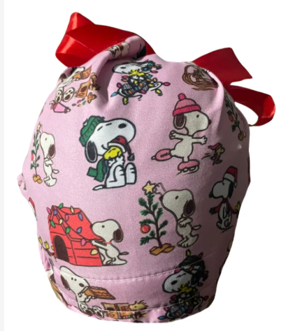Gorro Medico Quirúrgico - Snoopy - Navidad - Rosa - Listón